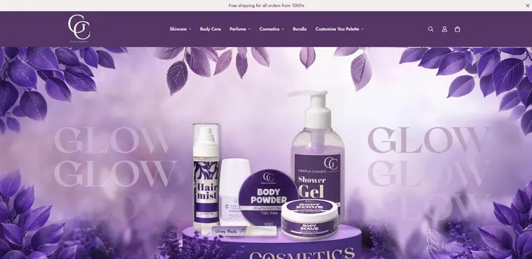 Glow Cosmetics website on desktop