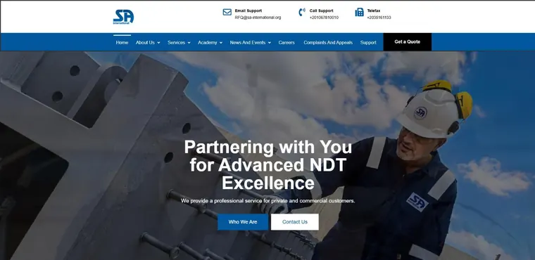 SA International website on desktop