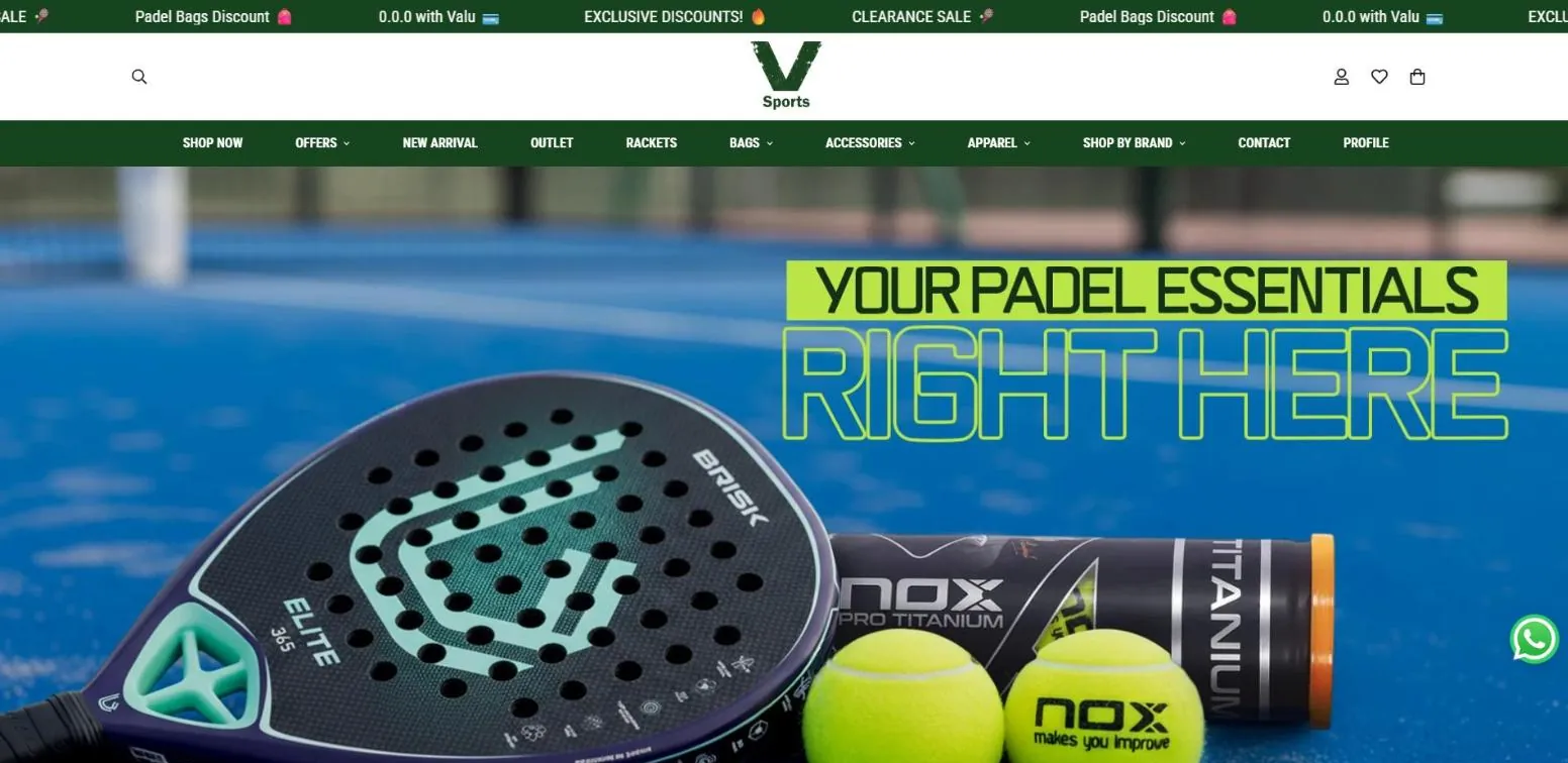 V Sports website on desktop